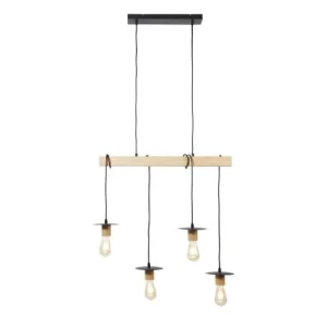 Altobuy Suspension En Bois Et Métal Noir 4 Ampoules 16