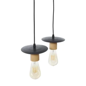 Altobuy Suspension En Bois Et Métal Noir 4 Ampoules 18
