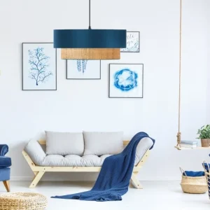 Kauze Luminaires Suspension En Coton Bleu Canard Et Raphia Ø 40cm 6