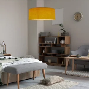 Abat-jours Suspension Imprimée Effet Lin Jaune Ø 50 X H 25 10