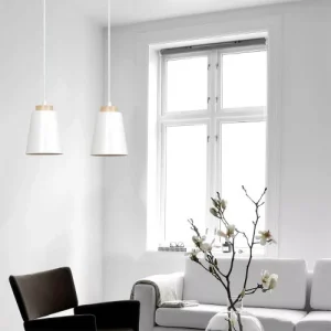 Wonderlamp Suspension Nordique Avec Abat-jour Blanc Et Détails En Bois 9