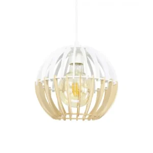 C-Création Suspension Petit Modèle En Lamelles De Bois Naturel Et Blanc 12